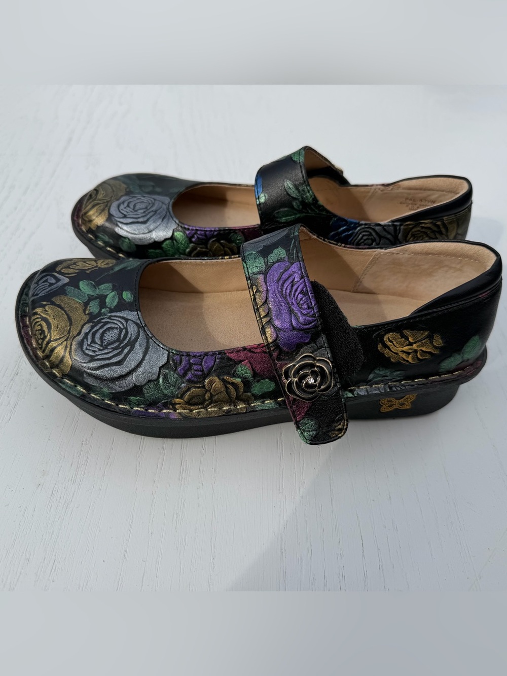 ALEGRIA PAL-839W 37 Paloma Mary Jane Black Rose Floral Women’s Shoes Wide